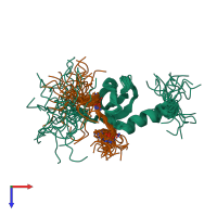 PDB entry 1guw coloured by chain, ensemble of 25 models, top view.