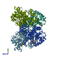 PDB entry 1guz coloured by chain, side view.