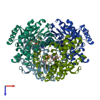 PDB entry 1guz coloured by chain, top view.