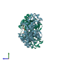 PDB entry 1gv0 coloured by chain, side view.
