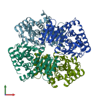 PDB entry 1gv1 coloured by chain, front view.