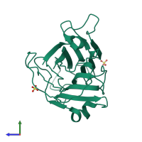 PDB entry 1gv9 coloured by chain, side view.