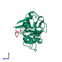 PDB entry 1gvc coloured by chain, side view.