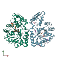 PDB entry 1gve coloured by chain, front view.