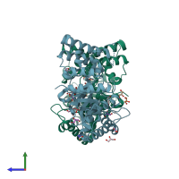 PDB entry 1gve coloured by chain, side view.