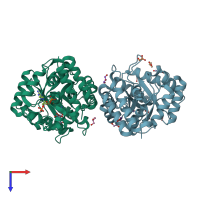 PDB entry 1gve coloured by chain, top view.
