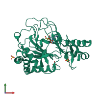 PDB entry 1gvg coloured by chain, front view.