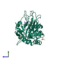 PDB entry 1gvg coloured by chain, side view.