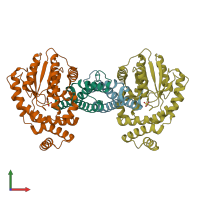 PDB entry 1gvn coloured by chain, front view.