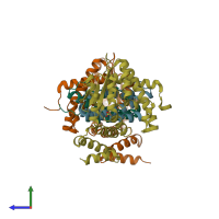 PDB entry 1gvn coloured by chain, side view.