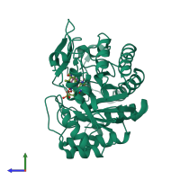 PDB entry 1gvs coloured by chain, side view.