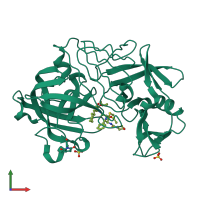 PDB entry 1gvt coloured by chain, front view.