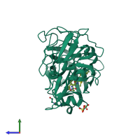 PDB entry 1gvt coloured by chain, side view.