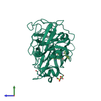 PDB entry 1gvv coloured by chain, side view.