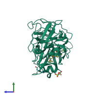 PDB entry 1gvw coloured by chain, side view.