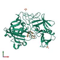 PDB entry 1gvx coloured by chain, front view.