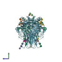 PDB entry 1gw0 coloured by chain, side view.