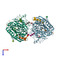 PDB entry 1gw0 coloured by chain, top view.
