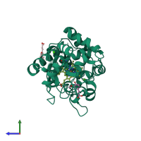 PDB entry 1gw2 coloured by chain, side view.