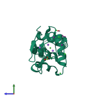 PDB entry 1gwd coloured by chain, side view.