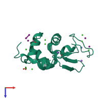 PDB entry 1gwd coloured by chain, top view.