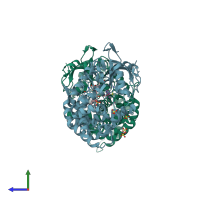 PDB entry 1gwi coloured by chain, side view.