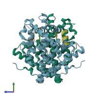 PDB entry 1gwq coloured by chain, side view.