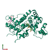 PDB entry 1gwt coloured by chain, front view.