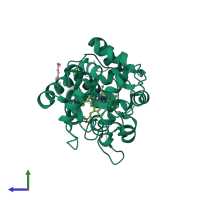 PDB entry 1gwt coloured by chain, side view.