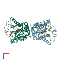PDB entry 1gwv coloured by chain, top view.