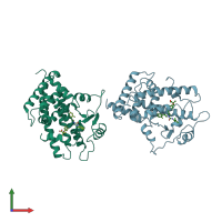 PDB entry 1gwx coloured by chain, front view.