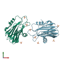 PDB entry 1gwy coloured by chain, front view.
