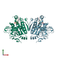 PDB entry 1gx0 coloured by chain, front view.