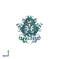 PDB entry 1gx0 coloured by chain, side view.