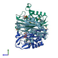 PDB entry 1gx1 coloured by chain, side view.