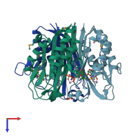 PDB entry 1gx1 coloured by chain, top view.