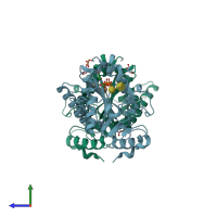 PDB entry 1gx4 coloured by chain, side view.