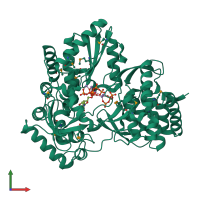 PDB entry 1gx6 coloured by chain, front view.