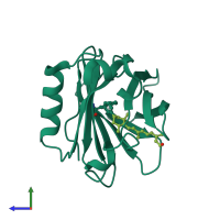 PDB entry 1gx8 coloured by chain, side view.