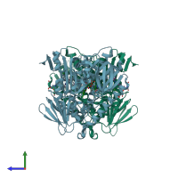 PDB entry 1gxf coloured by chain, side view.