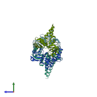 PDB entry 1gxl coloured by chain, side view.