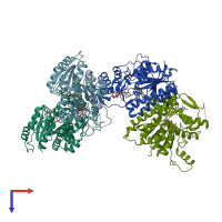 PDB entry 1gy8 coloured by chain, top view.