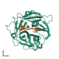 PDB entry 1gye coloured by chain, front view.