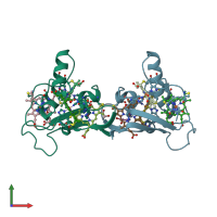 PDB entry 1gyo coloured by chain, front view.
