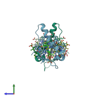 PDB entry 1gyo coloured by chain, side view.