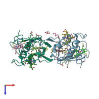PDB entry 1gyo coloured by chain, top view.