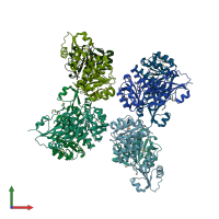 PDB entry 1gz0 coloured by chain, front view.