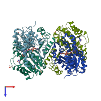 PDB entry 1gz6 coloured by chain, top view.