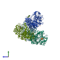 PDB entry 1gz7 coloured by chain, side view.