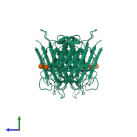 Homo dimeric assembly 1 of PDB entry 1gzc coloured by chemically distinct molecules, side view.